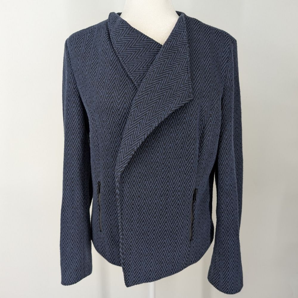 Halogen Nordstrom Navy Blue Black Chevron Open Front Blazer Jacket XL Petite NWT